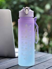 1 szt. 750 ml Gradientowa motywacyjna butelka na wodę - PC, przenośna z paskiem, plastikowy kubek sportowy z inspirującą frazą, idealna dla entuzjastów sportów na świeżym powietrzu i fitnessu