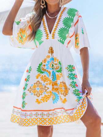Tenues d'été pour femmes, tenues de plage détendues; robe courte à manches courtes. Vêtements d'automne pour femmes, robes d'été pour femmes, robes d'été pour femmes, été européen, robes d'été pour les vacances, tenues de vacances à la plage