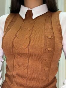 Blouse Vest Tank Top Ribbed Knit Modal Basic Casual Sweater Simple Shirt Women's Knitted Caramel  Autumn Winter - 駝色 - 查看 3