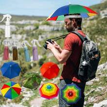 1 件装多色免提设计雨伞帽，雨伞帽，解放双手，防晒防雨，儿童成人女士彩虹雨伞帽，彩色雨伞帽彩虹头遮阳伞帽，20 英寸直径折叠防水弹力钓鱼雨帽，适用于户外派对沙滩徒步旅行 + 喷雾瓶，雨衣，雨伞和雨伞帽（颜色和款式随机）