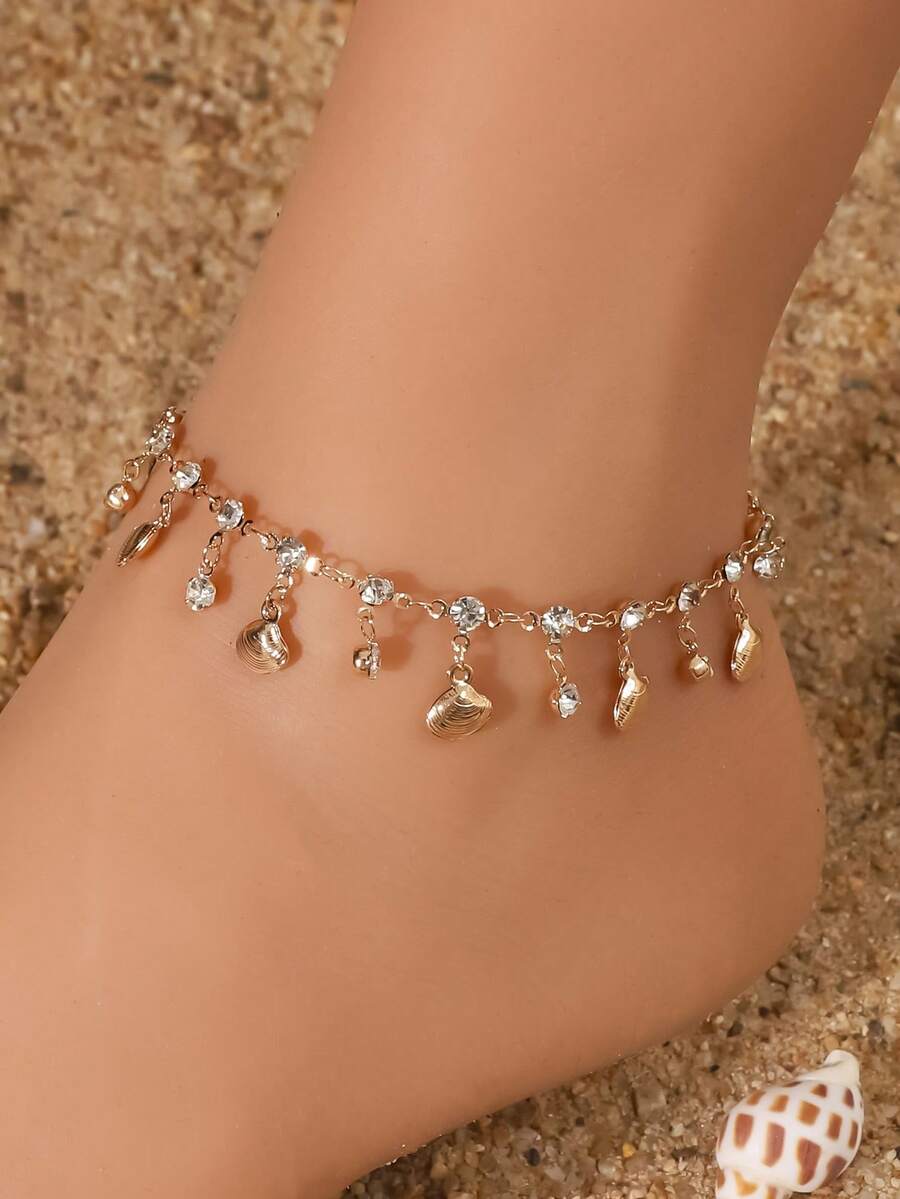 1pc Bohemian Style Beachwear Rhinestone Shell Anklet, Women Gift - Golden 8 - View 1