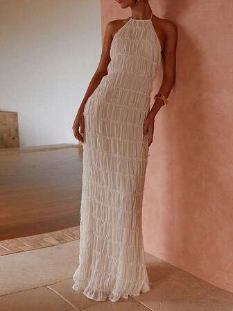 Women's Fashion Backless Crisscross Halter Dress, Sexy Beach Vacation Getaway Street Elegant Romantic Solid Color