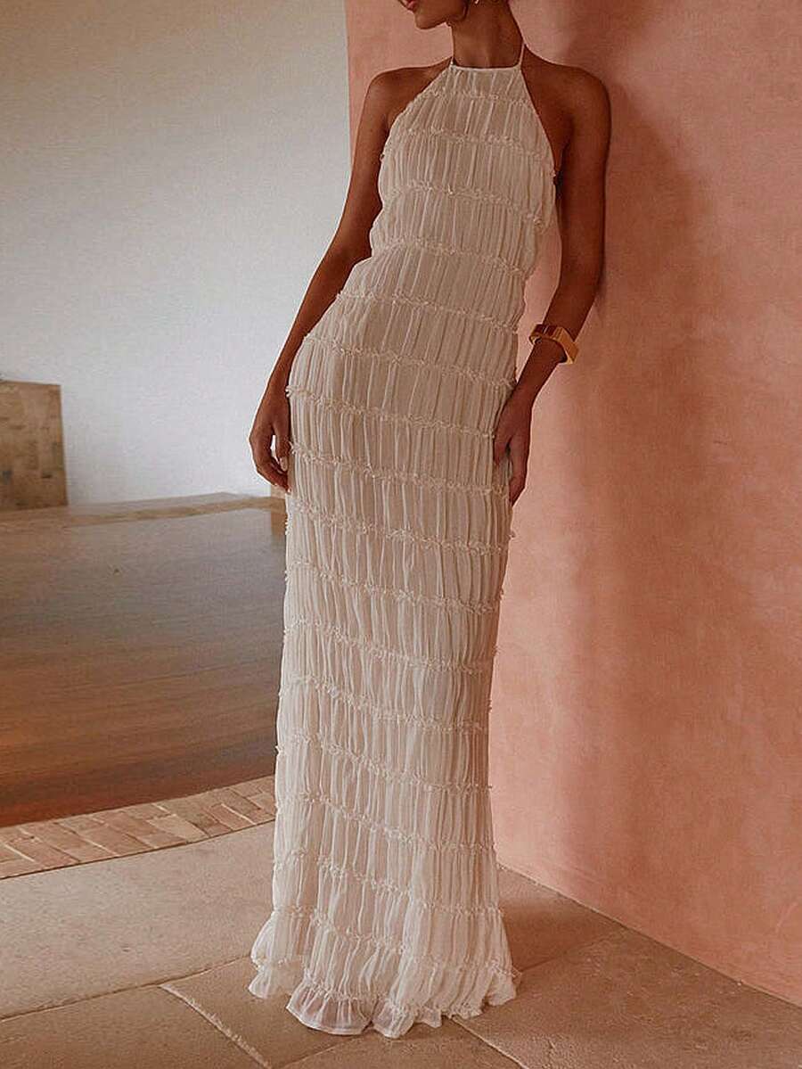 Women's Fashion Backless Crisscross Halter Dress, Sexy Beach Vacation Getaway Street Elegant Romantic Solid Color