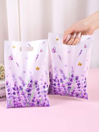 10/20/50 st lavendellila plastpresentpåsar - eleganta och hållbara tygpåsar med blommig fjärilsdesign, lämpliga för bröllopsgåvor, födelsedagsfester, julklappar, vårträdgårdsfester etc. (lavendeldoftande tema)