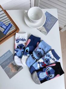 Disney 4 pares de calcetines tobilleros de mujer con estampado de Stitch de , versátiles para todas las temporadas, color aleatorio, de tela de alta calidad, sin relleno