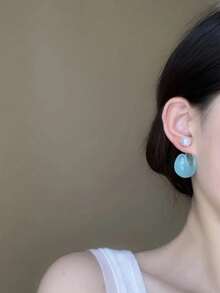 1 Fashionable Transparent Resin Earring, Anti Allergy S925 Silver Needle, Pearl Ear Buckle, Two Wearing Methods, Suitable For Sweet Girls To Wear Dopamine Series In Summer - Geometry - View 4