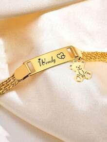 1/2 piezas Pulsera personalizada para niño y niña, pulsera de combinación personalizable para pareja, pulsera de acero inoxidable grabada con nombre personalizado para hijo, hija, mamá, regalo de bautizo, regalo secreto de Santa, ideas de regalo para el regreso a la escuela, invierno, Día de San Valentín, multifuncional - Estilo A - Ver 4