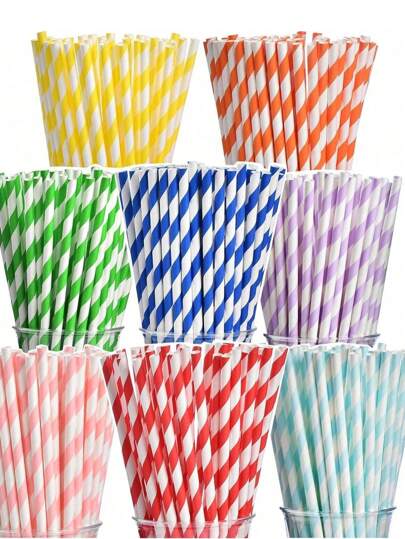 25/100pcs Light Blue/Pink Striped Straws, Beverage Straws, Diameter 6mm, Cute Cartoon Stripe Paper Straws, Length 197mm - Perfect Choice For Birthday Party, Wedding And Aniversanry Ceremony, Mother's Day,School Supplies