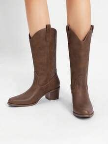 Women's Western Cowboy Mid-Calf Boots Embroidery Chunky Heel Music Festival Party Boots - 棕色 - 查看 5