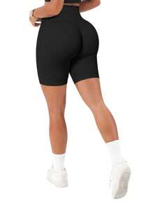 2 peças Shorts de Ioga Sem Costura Fitness Esportivo Feminino, Cintura Alta com Controle da Barriga, Levantamento do Bumbum, Secagem Rápida, Shorts Altamente Elásticos