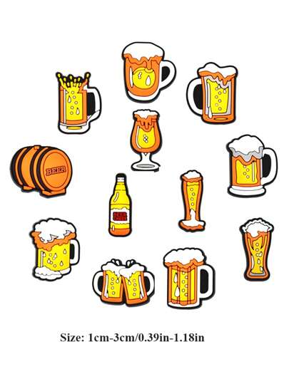 12 peças de enfeites de sapato de cerveja, adequados para tamancos, sandálias, sapatos de praia