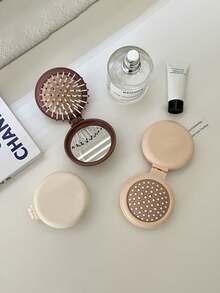 3 Stücke faltbares kompaktes Mini Spiegel & Kamm Set, tragbare Luftpolster Massagebürste, geeignet für Schule, Damen, Make-up Verwendung (3/2/1 Stück verfügbar) - Verschiedenfarbig - Übersicht 4