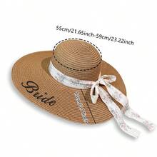 1pc Customizable Straw Hat With Large Brim, Embroidered With Name, Text Or Phrase, Suitable For Beach, Travel, Mother's Day, Bachelor Party, Wedding, Comes With Bowknot Ribbon, ,Colorful,Cute,Adorable,Funny,Kawaii,Y2K,Stylish,Unisex,Casual,Custom,Personalized,Unique,Customized,Ideal Gifts For Him,Ideal Gifts For Her,Her,Boyfriend,Girlfriend,Family,Friends - Multicolor - View 5