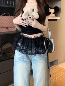 Spring/Summer Short Skirt Heavy Industry Lace Lace Mushroom Edge Short Style Butt Curtain Korean Style Dressing Stacked Skirt Curtain For Women - Multicolor - View 5