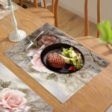 1pc/4pcs/6pcs Beautiful Flower Pattern Linen Table Placemats, Suitable For Dining Table, Seasons All Year Round, Modern Washable Placemats For Room Decor, Table Runners, Coasters, Kitchen Dining Table Mats, Party Decorations, Home Decor, Perfect Gift