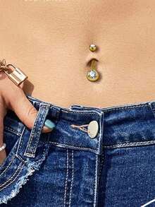 Titanium Belly Button Ring F136 Silvery Golden Belly Rings For Women Belly Piercing Cubic Zirconia Silvery G23 Titanium Alloy Body Piercing Jewelry CZ Pierced Belly Ring For Women Men 14G 8/10/12/14mm For Daily - Navel Nails - View 3