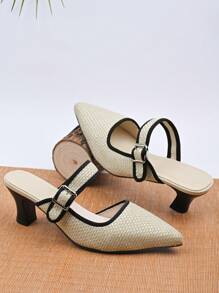 Women's High Heel Sandals, Solid Color Summer Pointed Toe Breathable Fabric Fashion High Heel Dress Shoes