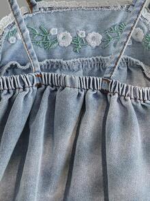 2pcs/Set Baby Girls Casual Cute Embroidered Ruffles Blouse & Matching Embroidered Pants Set