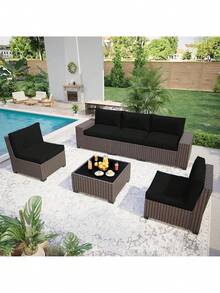 1pc Milk Silk Sofa Cushion Cover, High Elastic Dust-Proof Washable Sofa Slipcover For All Season, Suitable For Outdoor Rattan Sofa - Black - View 6