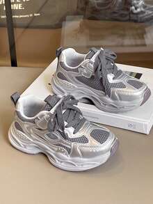 Girls' Sports Shoes New Leather And Mesh Patchwork Casual Sneakers For Children And Big Kids