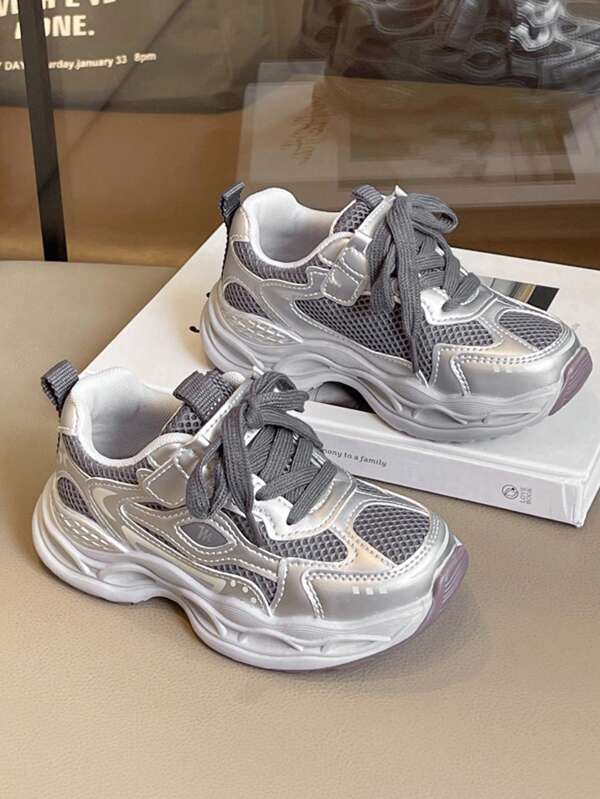 Girls' Sports Shoes New Leather And Mesh Patchwork Casual Sneakers For Children And Big Kids