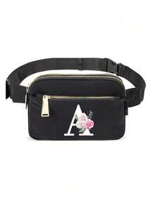 Printed With Initial A-Z Solid Color Chest Bag,Sports And Fitness Bag, Women's Bag Shoulder Bag, Fanny Bag,Coin Bag Small Bag Bag Outdoor Chest Bag Mobile Phone Storage, Multifunctional Yoga Pocket Waist Bag, Waterproof Sports Adjustable Shoulder Bag, Suitable For Exercise, Running, Traveling, Hiking, And The First Day Of School Preppy Bum Bag, Keeping You Fashionable And Orderly,Mother's Day Gift - Black - View 26