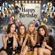 Happy Birthday Party Banner, Decorated With Balloons, Flowers And Gift Boxes, Made Of Polyester Fiber, Party Decor Photography Studio Prop Tapestry Room Decor Flag Birthday Decorations Party Decorations