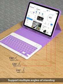 适用于 iPad 5/6/7/8/9/10、Pro 11、Air 1/2/3/4/5/6 的无线键盘鼠标套装，包含可拆卸无线键盘（150mAh 电池）和带笔槽的保护套 - 浅紫色 - Lilac Purple Keyboard+Case+Mouse Set - 查看 7