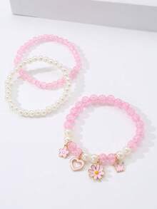 3pcs Kids Daisy Flower Heart Butterfly Beaded Anklets Beach Vacation Decor - Multicolor - View 6