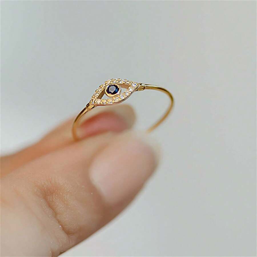 925 纯银几何戒指，镶嵌闪亮锆石，高品质珠宝女士戒指 - 金色 - 查看 1