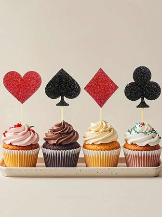 24/12pcs Poker Themed Party Supplies, Cake Toppers & Cupcake Toppers, Casino Party Decorations