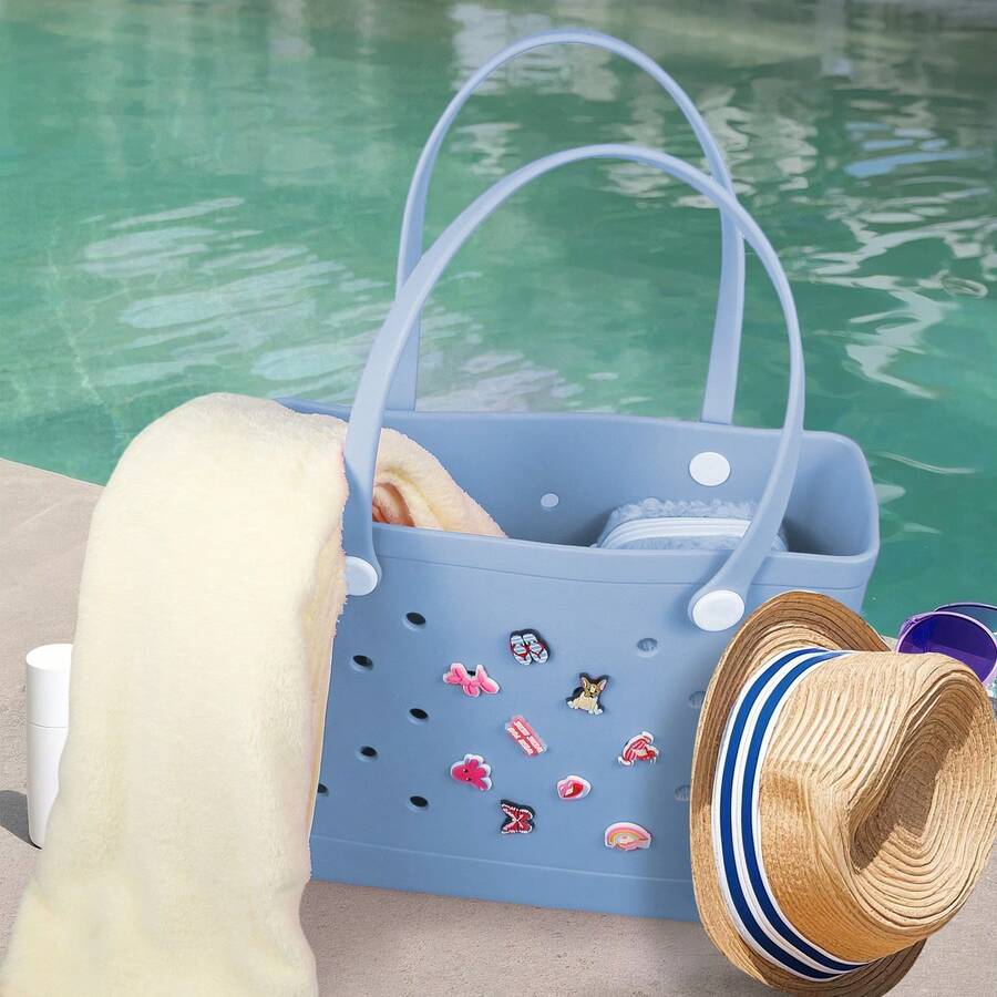 2025 Spring New EVA Rubber Tote Bag, Waterproof Beach Bag, Travel Bag, Shopping Bag, Easy To Clean, Stable And Durable | Suitable For Shopping, Travel, Party And Outdoor Activities | Beach, Seaside, Easter Gift For Lovers And Mothers - Màu xanh nhạt - Xem 1