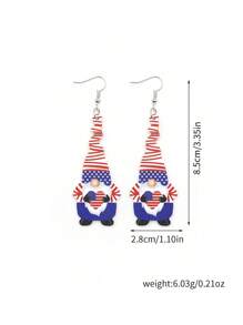 1 par de brincos pingentes de acrílico com bandeira americana e gnomo simples e elegantes, adequados para mulheres usarem em feriados