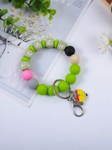 1 Stück bunter perlenbesetzter "TEACH" Buchstabe Silber Schlüsselanhänger, niedlicher kleiner Herz Acryl Anhänger Armband, Rucksack Hängeornament, Geschenk für Lehrer und Studenten Auto Accessoires Taschenbaumler