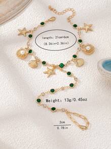 1 pieza Cadena para los dedos de los pies con diseño de nicho elegante, imitación de gema verde, estrella de mar y concha, adecuada para uso en resorts de playa para mujeres