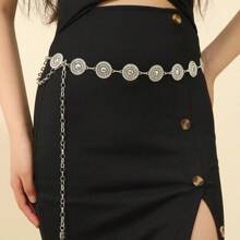 Accesoriu rochie cu lanț cu talie cu disc rotund metalic pentru femei, centură decorativă de modă versatilă de purtat cu cămăși, blugi, potrivită pentru primăvară, vară, toamnă, iarnă