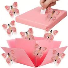 Set de 4 cajas de regalo con mariposas que salen volando, caja sorpresa de papel adecuada para cumpleaños, bodas, aniversarios y celebraciones del Día de San Valentín - Multicolor - Ver 3