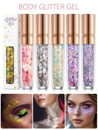 1 件美人鱼化妆闪光凝胶，闪亮身体荧光笔化妆闪光贴纸，适用于面部、眼睛、头发，防水持久，多色二向色鱼鳞全息闪光，适用于 Y2K 妆容，适合春夏户外、海滩、婚礼、派对、音乐节