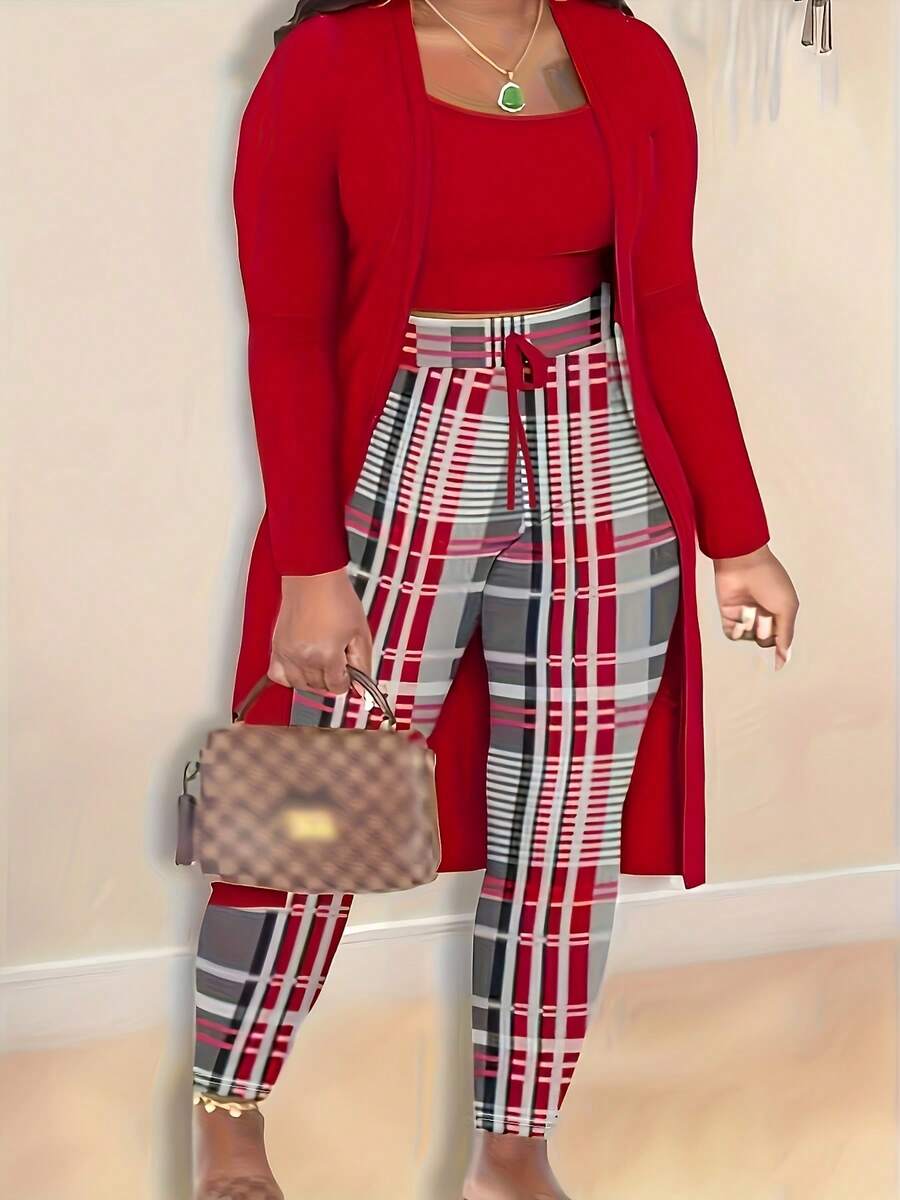 Fashionable Casual Fit Plus Size Women's Three-Piece Suit - Đỏ - Xem 1