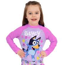 Bluey Swimming Costume | Long Sleeve Girls Swimsuit | Kids Swimming Costume With Frills - Pink - View 3