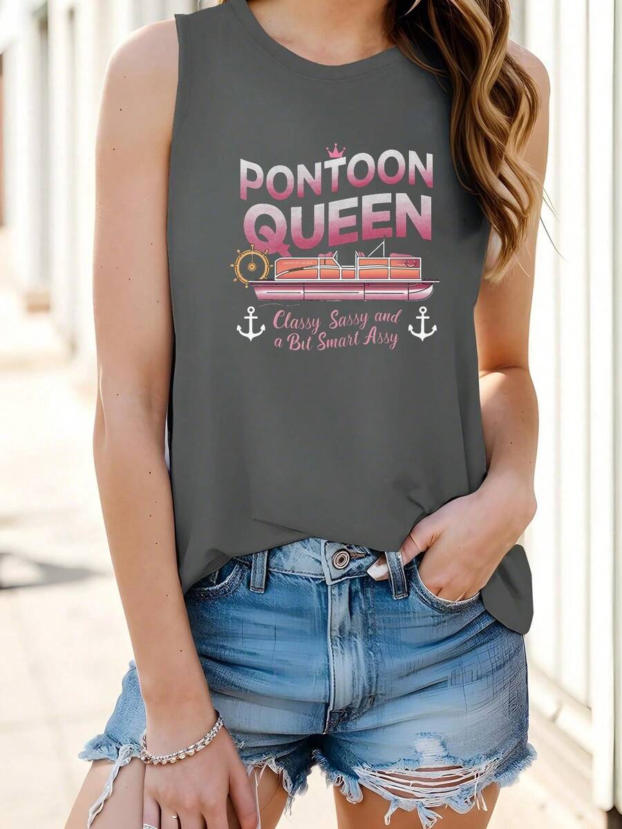 To The Pontoon Crown Pontoon Queen Women's Vest - 灰色 - 查看 1