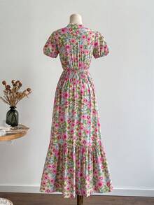 Rusttydustty 女士V领收腰休闲长裙，波西米亚风格，适合海滩、夏威夷、音乐节、热带度假等夏季穿着 - 藕粉色 - 查看 2