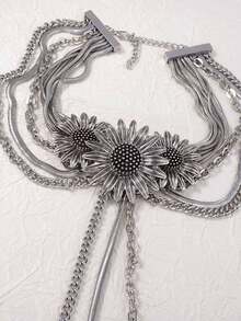 1 件复古时尚优质合金 3D 花卉长流苏吊坠项链，优雅适合女性日常穿着和正式活动 - 花朵項鍊 - 查看 4