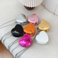 Laser Heart Girls Fashionable Shoulder Bag Chain Strap Crossbody Purse PU Leather Casual Small Bag