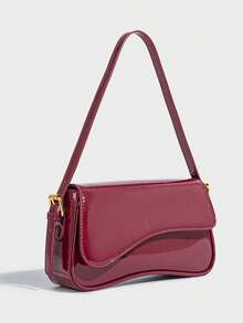 Elegant And Elegant Patent Leather Glossy Simple Shoulder Bag, High-Quality Texture, Daily Versatile Spring And Summer Popular Women's Bag, Classic And Atmospheric Crossbody Bag With Adjustable Long Shoulder Strap, Suitable For Dating, Shopping And Gift Giving - 酒紅色 - 查看 3