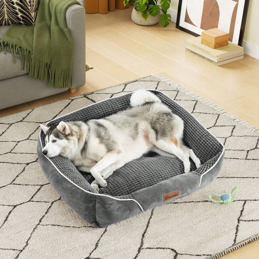 Large Dog Bed Pet Sofa Bed, Super Soft Comfy Washable Dog Bed,Pet Bed With Anti-Slip Bottom,Soft Corn Velvet Pet Bed,76x61x23cm, Grey - Grey - View 1