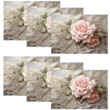 1pc/4pcs/6pcs Beautiful Flower Pattern Linen Table Placemats, Suitable For Dining Table, Seasons All Year Round, Modern Washable Placemats For Room Decor, Table Runners, Coasters, Kitchen Dining Table Mats, Party Decorations, Home Decor, Perfect Gift