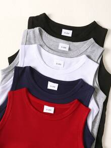 BrownBark 5 Stücke einfarbige Baby Jungen Bodysuit, weich & bequem Ärmellos für Kleinkinder, geeignet für Lässig & Outdoor Aktivitäten - Verschiedenfarbig - Übersicht 3