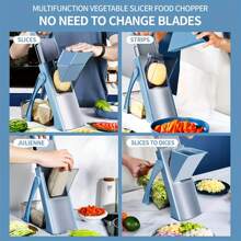 [5 In 1] Safe Mandoline Slicer For Kitchen | 5 In 1 | Vegetable Chopper, Mandolin Potato Slicer With Thickness Adjuster, French Fry Cutter, Veggie Dicer | Faster Kitchen Slicer For Meal Prep | Blue/Greener