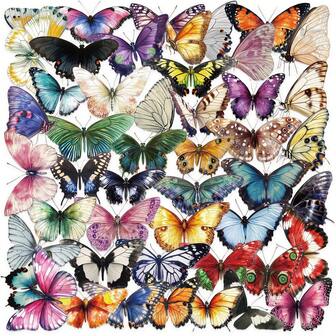 50pcs Transparent Butterfly Aesthetic Stickers Retro Party Favors Craft Supplies PET Sticker